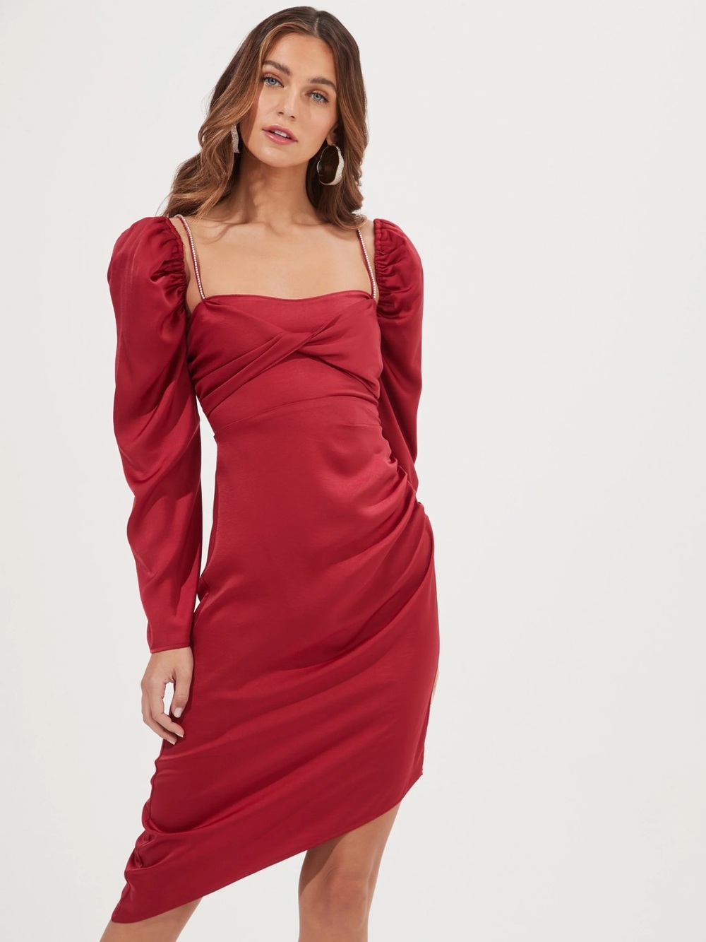 ASTR The Label Claudina Women's Embellished Long Sleeve Midi Dress Size Medium